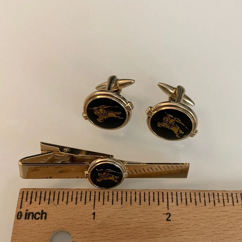 Vintage Burberry Cuff Links + Tie Clip Set - Picture 6 of 7